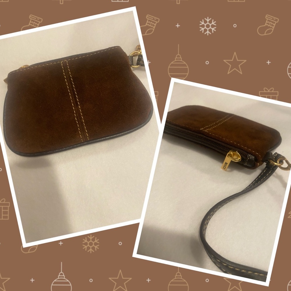 🛍MAXX BROWN SUEDE MINI WRISLET CLUTCH 5”X5”🛍EXCEL. COND.🛍